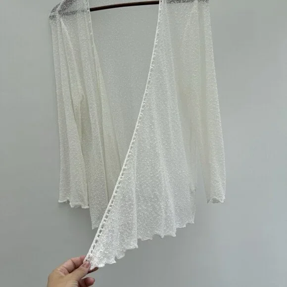 Fairy Cardigan Open Sheer White Pearl Embellishment Romantic Delicate XL - Picture 2 of 16